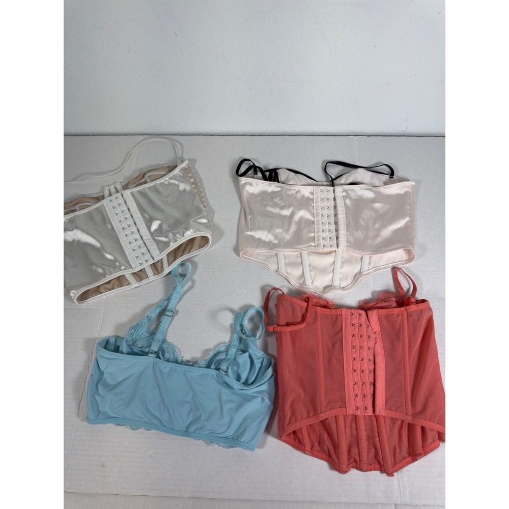 Shein Corset Bustier Top Set 4 Pieces Light Blue Beige Pink‎ Black Satin Lace - Picture 2 of 7